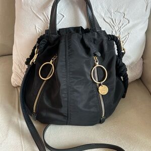 See By Chloe Flo Black Nylon Mini Bag crossbody tote handbag with Gold Accents